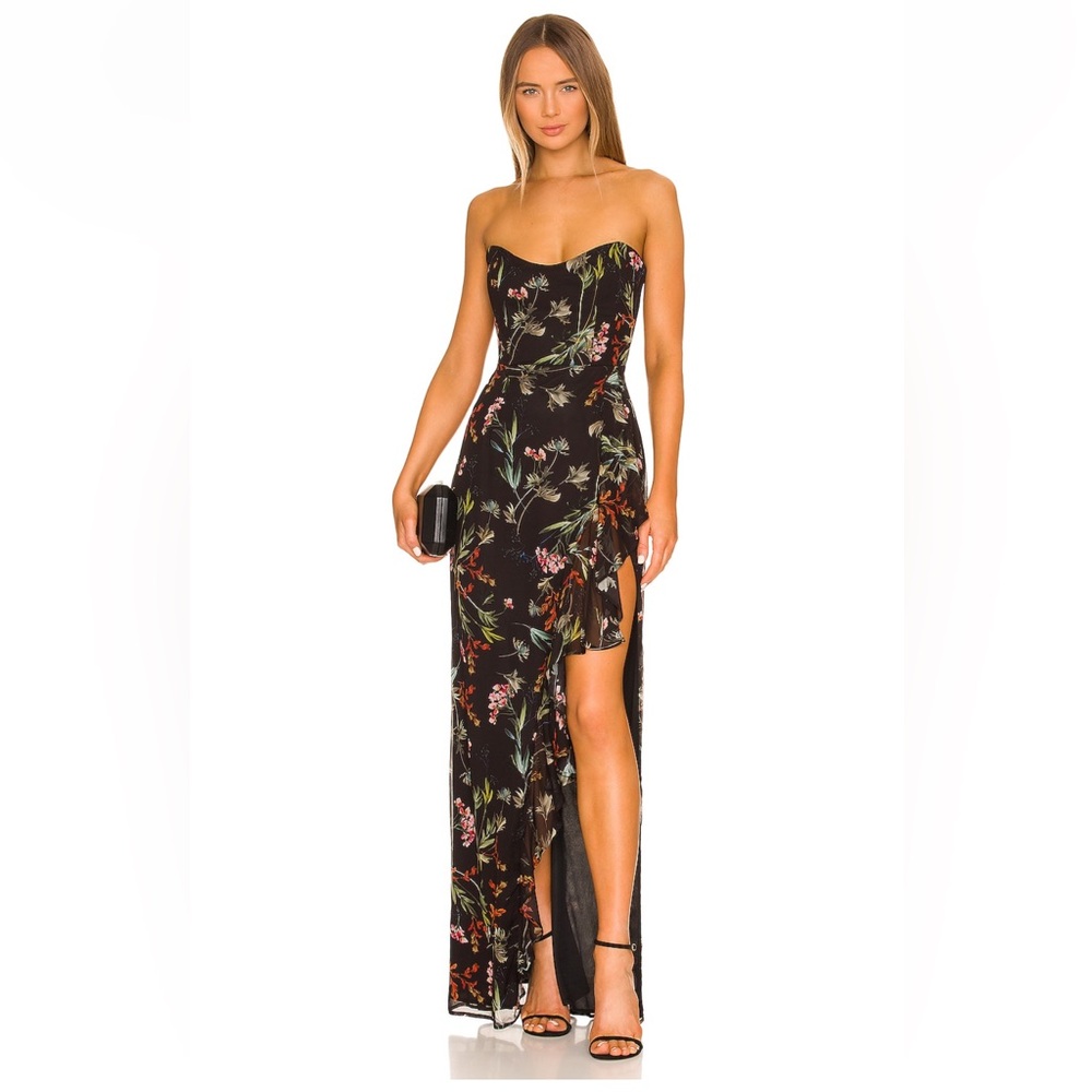 Maxi Gown with Slit in Multicolored Floral Print